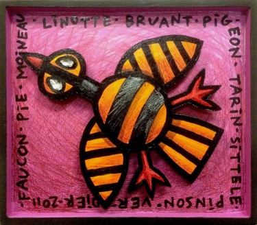 Painting titled "Linotte" by Sacha Schwarz, Original Artwork, Acrylic Mounted on Wood Panel