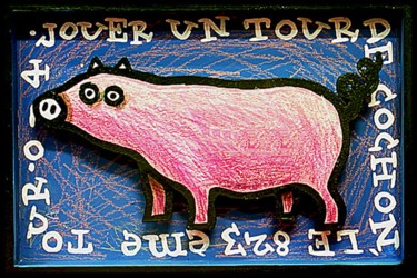 Painting titled "cochon" by Sacha Schwarz, Original Artwork, Acrylic Mounted on Wood Panel