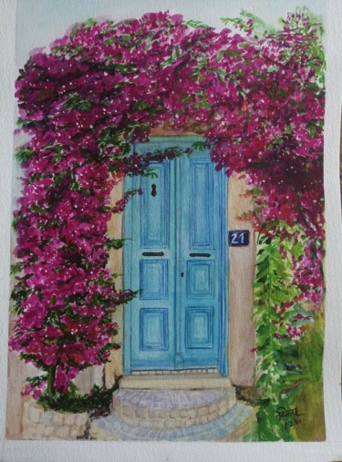 The Blue Door...#artistsupportpledge Painting titled "The Blue Door...#ar…" by Smita Srivastav, Original Artwork, Watercolor