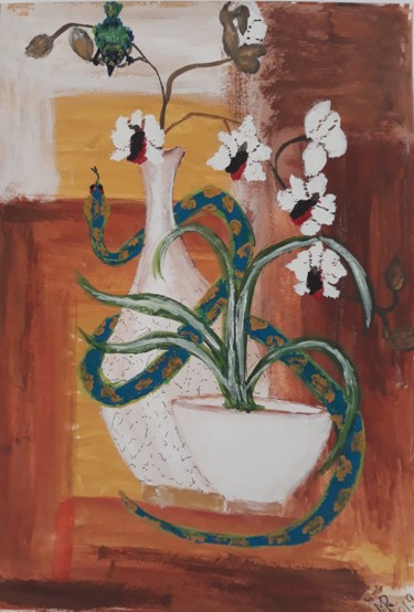 绘画 标题为“Still life with a s…” 由Marie Ruda, 原创艺术品, 水彩
