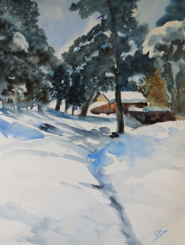 Village nordique de Beille Peinture intitulée "Village nordique de…" par Navema, Œuvre d'art originale, Aquarelle