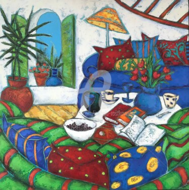 Peinture intitulée "Interior with flowe…" par Izabela Rostkowska, Œuvre d'art originale, Acrylique