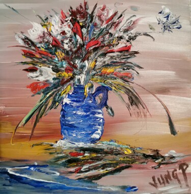 Peinture intitulée "Le vase bleu" par Pascal Jung, Œuvre d'art originale, Huile