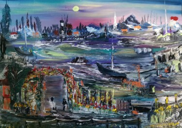 Peinture intitulée "The beach" par Pascal Jung, Œuvre d'art originale, Huile