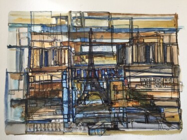 Dessin intitulée "Confinement Paris" par Hartiste, Œuvre d'art originale, Aquarelle