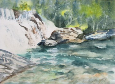 Painting titled "Au détour du Gardon" by Navema, Original Artwork, Watercolor