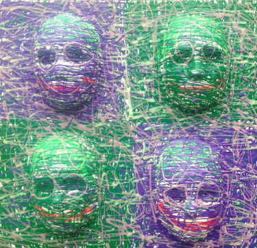 Purple and Green Faces Art Painting/Sculpture ORIGINAL 22x22 제목이 "Purple and Green Fa…"인 조형물 Anthony Saldivar로, 원작, 아크릴