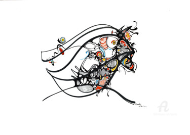 Dibujo titulada "Regard clos" por Goodÿ, Obra de arte original, Rotulador