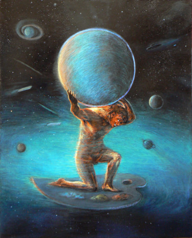 ATLAS Painting titled "ATLAS" by Henri Eisenberg, Original Artwork, Acrylic Mounted on Wood Stretcher frame