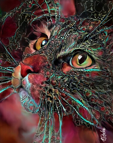 Le chat de Bordeaux - Cat, mix media on panel - 70 x 50 cm