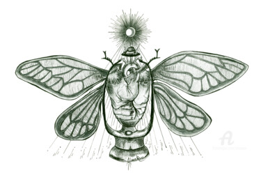 Le flambeau cicadis Dessin intitulée "Le flambeau cicadis" par Almakan, Œuvre d'art originale, Encre