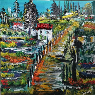 Peinture intitulée "Le chemin du Lac" par Pascal Jung, Œuvre d'art originale, Huile