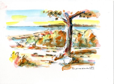 Peinture intitulée "Les pierres blanche…" par Joël Monnier, Œuvre d'art originale, Aquarelle