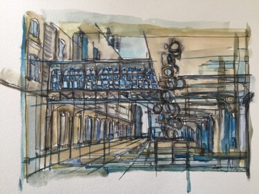 Dessin intitulée "Gare st lazare" par Hartiste, Œuvre d'art originale, Aquarelle
