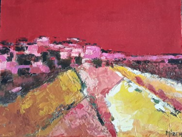 Peinture intitulée "ROSE SUR ROUGE #art…" par Mizem, Œuvre d'art originale, Acrylique