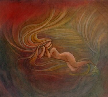 Painting titled "CONTEMPLATION" by Suddha Sama, Original Artwork, Watercolor