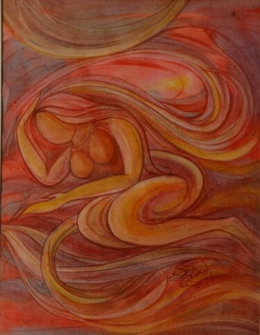 Painting titled "EARTH WITH THE SUN" by Suddha Sama, Original Artwork, Watercolor