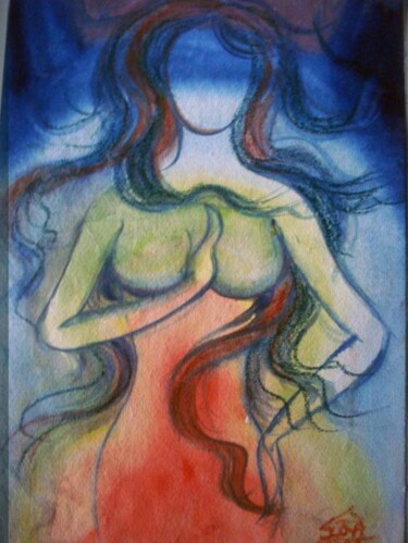 Painting titled "MEDITATION" by Suddha Sama, Original Artwork, Watercolor