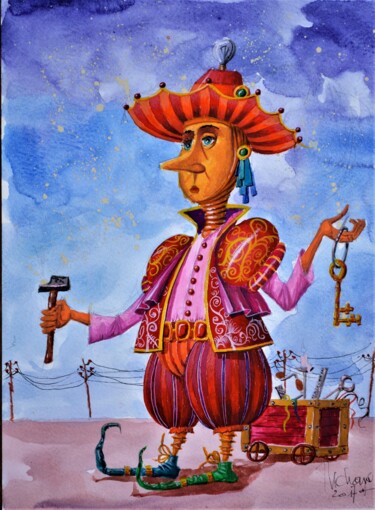 Painting titled "LE SERRURIER" by Michel Michaux, Original Artwork, Gouache