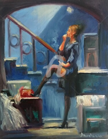 Original Oil Painting Beautiful Sexy Woman Dating 绘画 标题为“Original Oil Painti…” 由Anastasia Akunina, 原创艺术品, 油 安装在木质担架架上