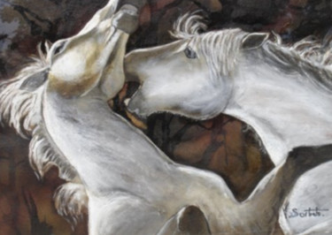 Painting titled "" le combat"" by Valerie Sorbets, Original Artwork, Watercolor