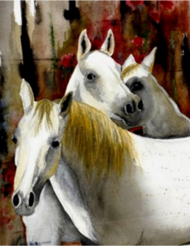 Painting titled ""Les 3 gracieuses"" by Valerie Sorbets, Original Artwork, Watercolor
