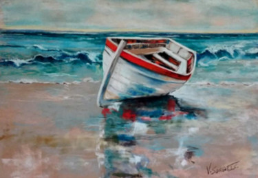 Painting titled ""à marée basse"" by Valerie Sorbets, Original Artwork, Pastel