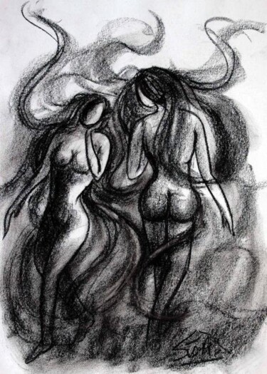 Drawing titled "AT A GLANCE" by Suddha Sama, Original Artwork, Charcoal