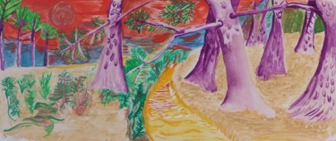 Painting titled "Près du ruisseau-Ne…" by Régis Testard, Original Artwork, Gouache