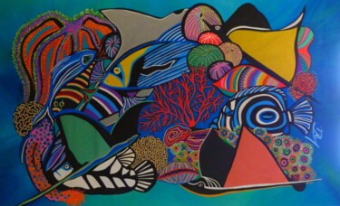 Abyssale beauté Peinture intitulée "Abyssale beauté" par Kaël, Œuvre d'art originale, Acrylique Monté sur Châssis en bois