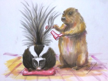 Drawing titled "Coiffeuse de queues" by René Blanchet, Original Artwork, Pastel