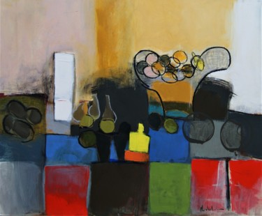 Nature morte en damier Peinture intitulée "Nature morte en dam…" par Hervé Marchelidon, Œuvre d'art originale, Acrylique Monté sur Panneau de bois
