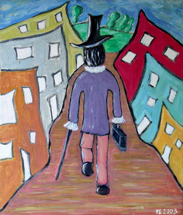 Peinture intitulée ""L'homme à la canne"" par François Longère, Œuvre d'art originale, Acrylique
