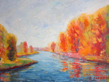 Rives de feu Painting titled "Rives de feu" by Joel Jeanniot, Original Artwork, Oil