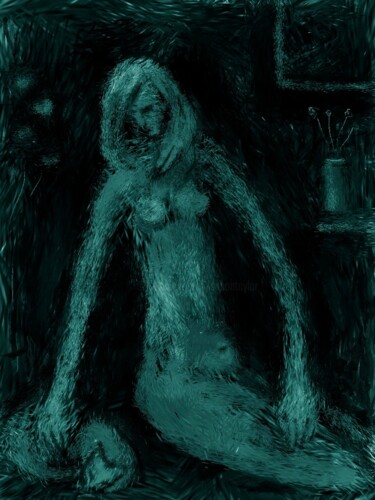 Digital Arts titled "woman and cat 7" by Simon Taylor, Original Artwork, Digital Painting