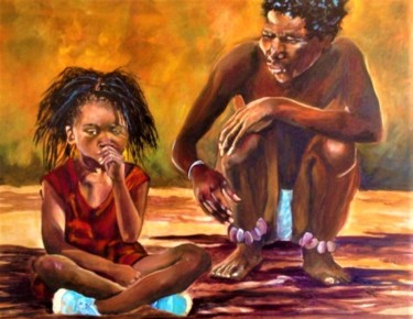 Painting titled "Girl in the red dre…" by Barbi Henderson Cunningham, Original Artwork, Oil