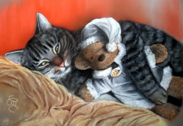 Painting titled "cocooning #ArtistSu…" by Christine Mergnat, Original Artwork, Pastel