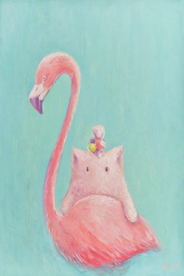 Pink Flamingo Peinture intitulée "Pink Flamingo" par Olya Yatsenko, Œuvre d'art originale, Huile