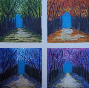 Peinture intitulée "Quatre Forêts" par Adrien C., Œuvre d'art originale, Acrylique