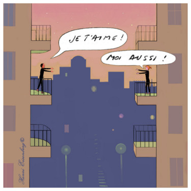 제목이 "L'Amour à distance"인 디지털 아트 Henri Eisenberg로, 원작, 2D 디지털 작업