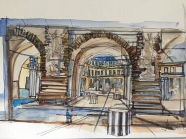 Dessin intitulée "Quartier Royal" par Hartiste, Œuvre d'art originale, Aquarelle