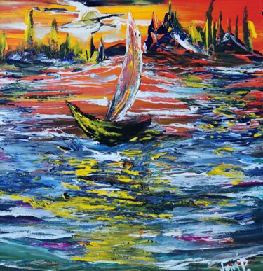 Peinture intitulée "Mer de feu" par Pascal Jung, Œuvre d'art originale, Huile