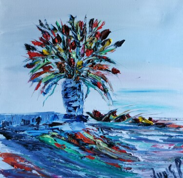 Peinture intitulée "Les mots bleus" par Pascal Jung, Œuvre d'art originale, Huile
