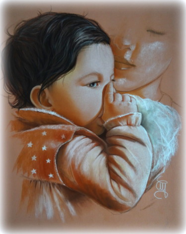 Painting titled "Câlinou #ArtistSupp…" by Christine Mergnat, Original Artwork, Pastel