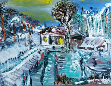 Peinture intitulée "Le chalet vosgien" par Pascal Jung, Œuvre d'art originale, Huile