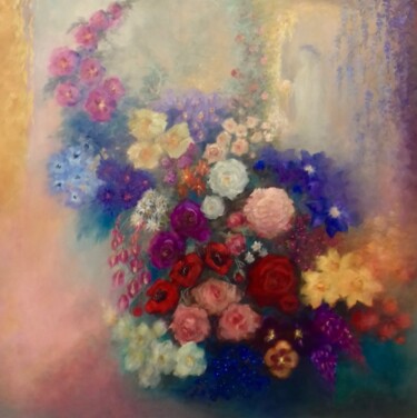 Painting titled "Esprit des Fleurs" by Lee Campbell, Original Artwork, Oil Mounted on Wood Stretcher frame