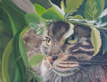 Painting titled "Sa majesté Le Chat…" by Anny Burtscher-Beaudoin, Original Artwork, Pastel