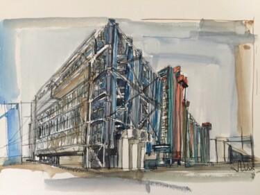 Dessin intitulée "Beaubourg" par Hartiste, Œuvre d'art originale, Aquarelle