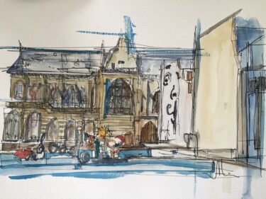Dessin intitulée "Fontaine Stravinsky" par Hartiste, Œuvre d'art originale, Aquarelle