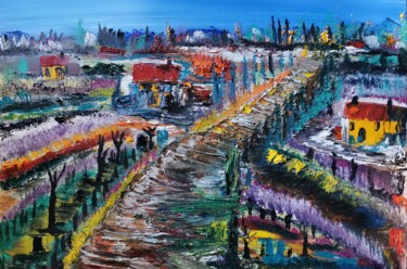 Peinture intitulée "Les 4 chemins" par Pascal Jung, Œuvre d'art originale, Huile